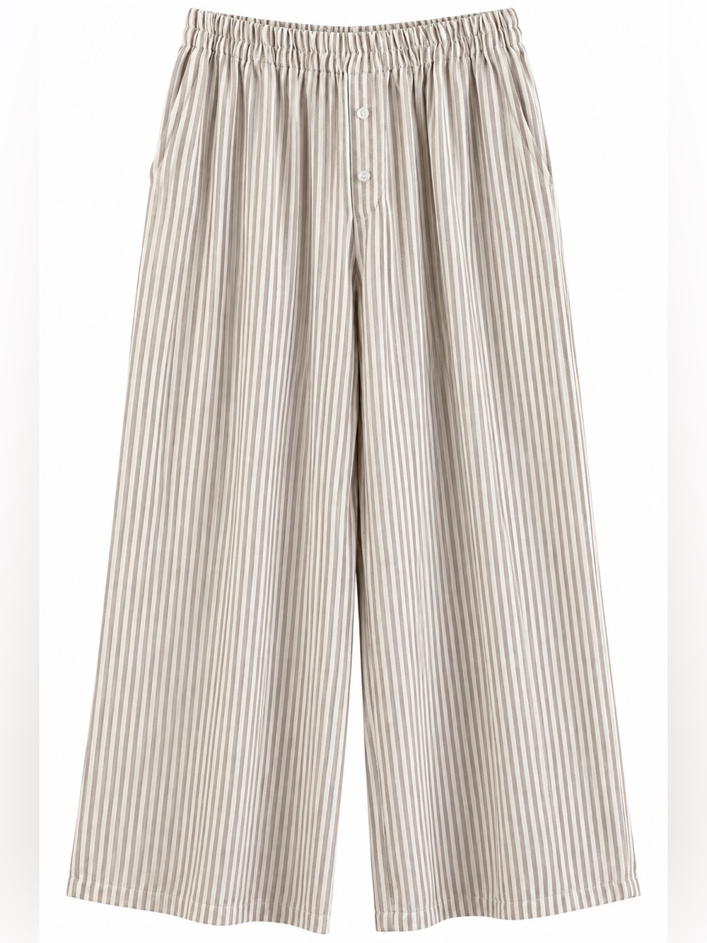 H/G Striped Wide Leg Pull On Pants Taupe Ivory Size Large